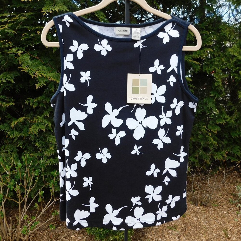 Crossroads Stretchy Bateau Neckline Sleeveless Floral Print Top NWT